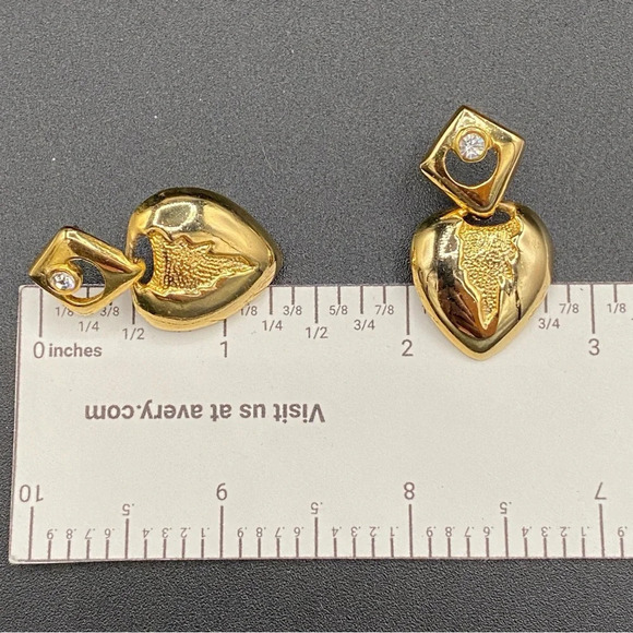 Gothic Style Dripping Heart Gold Plated Dangle Earrings with Rhinestone Accent - Picture 9 of 9